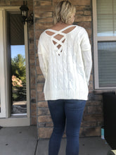 Load image into Gallery viewer, Cream cable sweater with crossy back