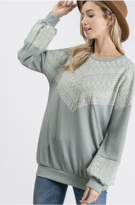 I've Got Your Attention Embroidered Waffle Sweatshirt