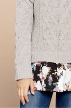 Load image into Gallery viewer, Little Pop of Floral Cable Knit Sweater