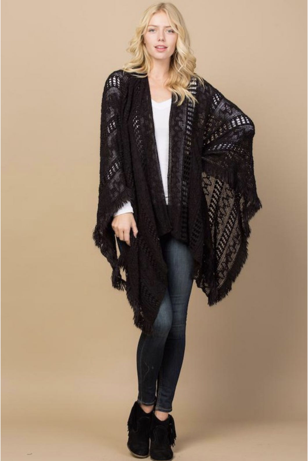Out In The Cold Knitted Fringed Poncho