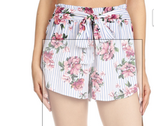 Load image into Gallery viewer, Paperbag waist shorts Floral Stripe