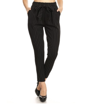 Black and white stripe paper bag waist pants