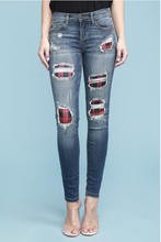 Load image into Gallery viewer, Red Plaid Patched Judy Blue Skinnies