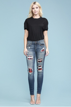 Load image into Gallery viewer, Red Plaid Patched Judy Blue Skinnies