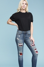 Load image into Gallery viewer, Red Plaid Patched Judy Blue Skinnies