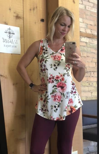 White V neck floral tank top