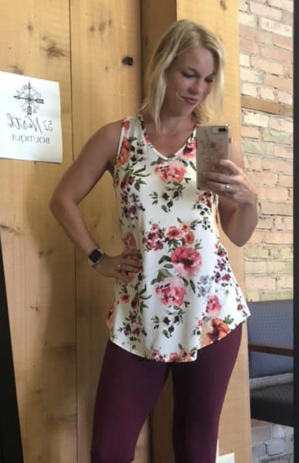 White V neck floral tank top