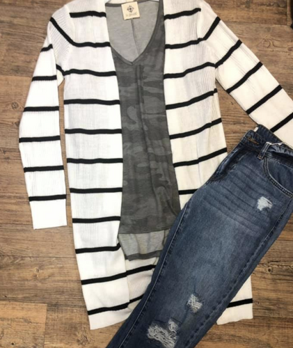 Black and white striped sweater duster