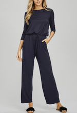 Load image into Gallery viewer, Navy 3/4 sleeve romper