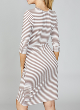 Load image into Gallery viewer, Mocha stripe 3/4 sleeve dress