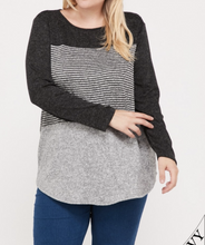 Load image into Gallery viewer, Grey color block stripe top