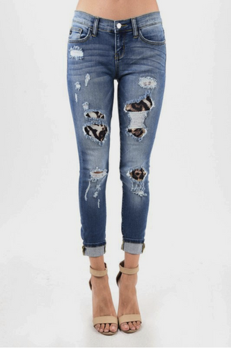 Wild One Leopard Patched Judy Blue Skinnies