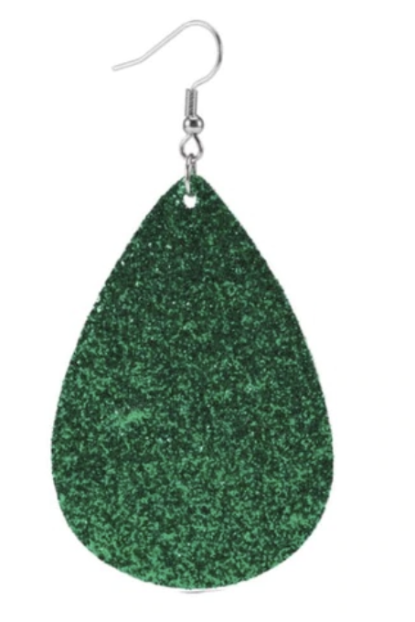 Winter Green Teardrop Leather Earrings