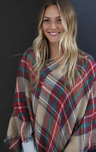 Tan Plaid poncho