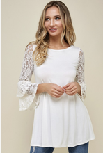Load image into Gallery viewer, Glacier and Lace Bell Sleeve Top