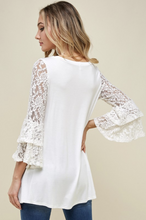 Load image into Gallery viewer, Glacier and Lace Bell Sleeve Top