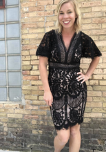 Load image into Gallery viewer, Fitted Black Lace Dress