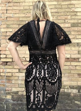 Load image into Gallery viewer, Fitted Black Lace Dress