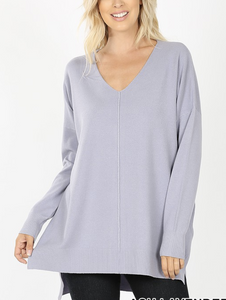V-NECK CENTER SEAM SWEATER- ash purple