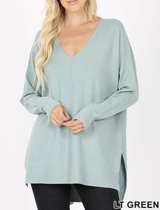 V-NECK CENTER SEAM SWEATER- light green