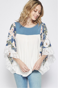 Dainty Floral Color Block Top