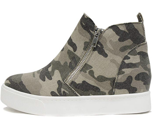 Camo wedge zip up shoe