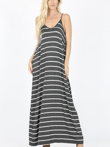 Charcoal stripe maxi dress