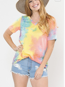 Tie dye v neck tunic tee
