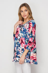 Navy and Bloom Babydoll Top