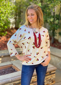 Cherries Jubilee 3/4 Sleeve Top