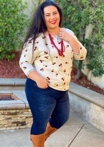 Cherries Jubilee 3/4 Sleeve Top