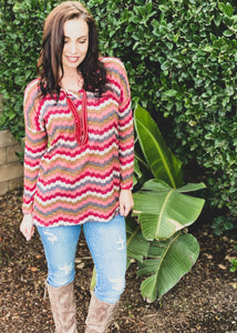 Berry Chevron Long Sleeve Knit Top