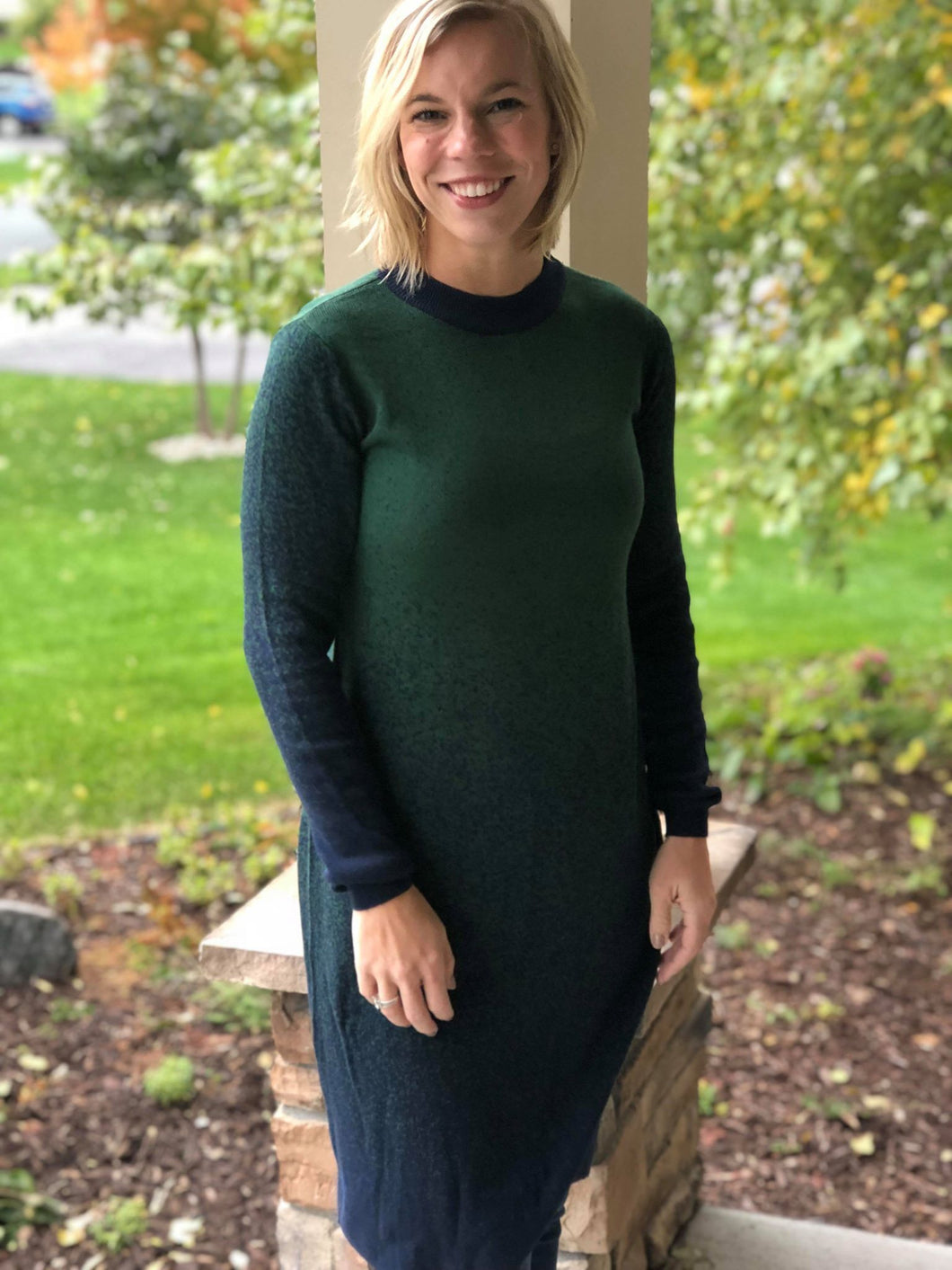 Ombre Green and Navy Sweater Dress