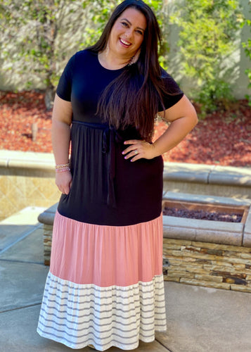 Striped Color Block Maxi Dress