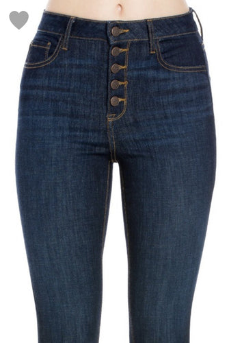 Button fly dark wash jeans