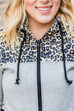Load image into Gallery viewer, Leopard Color Block Full Zip Hoodie
