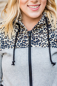 Leopard Color Block Full Zip Hoodie