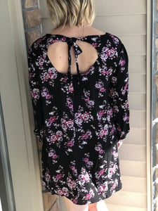 Floral black long sleeve dress with tie back