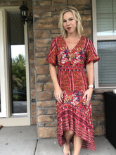 Load image into Gallery viewer, Boho red floral dress