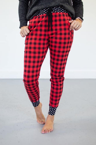 Polka dot and plaid joggers