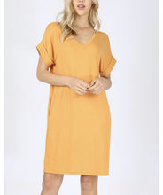 Load image into Gallery viewer, Mustard rolled sleeve dress