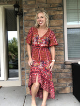 Load image into Gallery viewer, Boho red floral dress