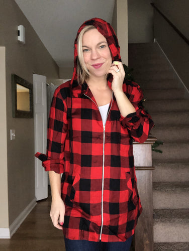 Zip up plaid shirt