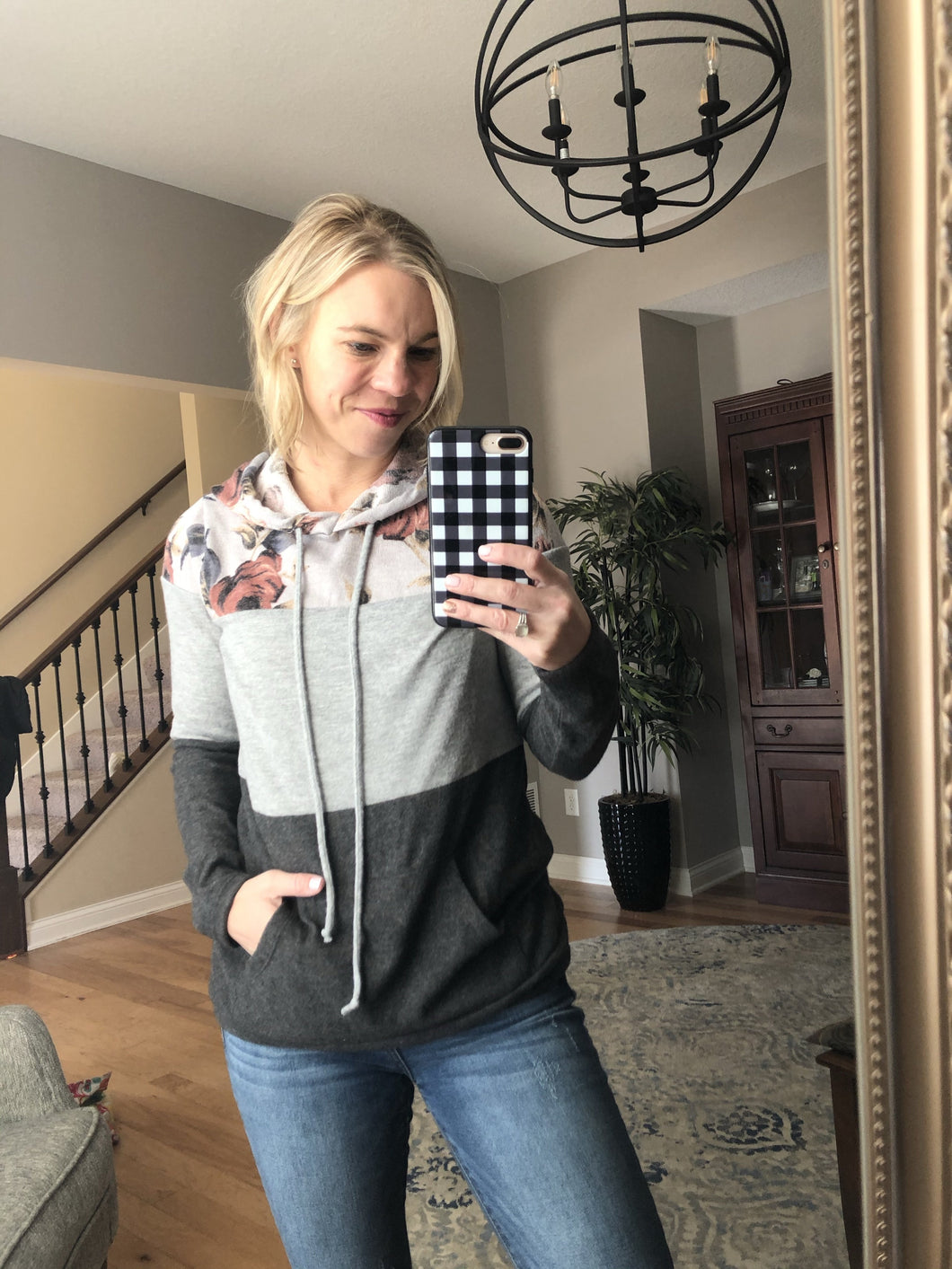 Floral color block hoodie