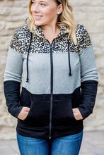 Load image into Gallery viewer, Leopard Color Block Full Zip Hoodie