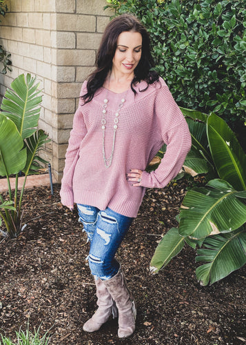 Valentine Pink Waffle Sweater