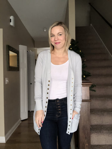 Grey snap cardigan with pockets
