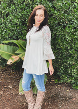 Load image into Gallery viewer, Glacier and Lace Bell Sleeve Top