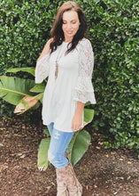 Load image into Gallery viewer, Glacier and Lace Bell Sleeve Top