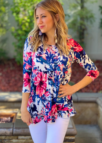 Navy and Bloom Babydoll Top